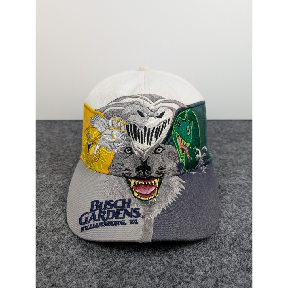 VTG Busch Gardens Fear the Four Snapback Hat Williamsburg VA Wolf Dinosaur Rare